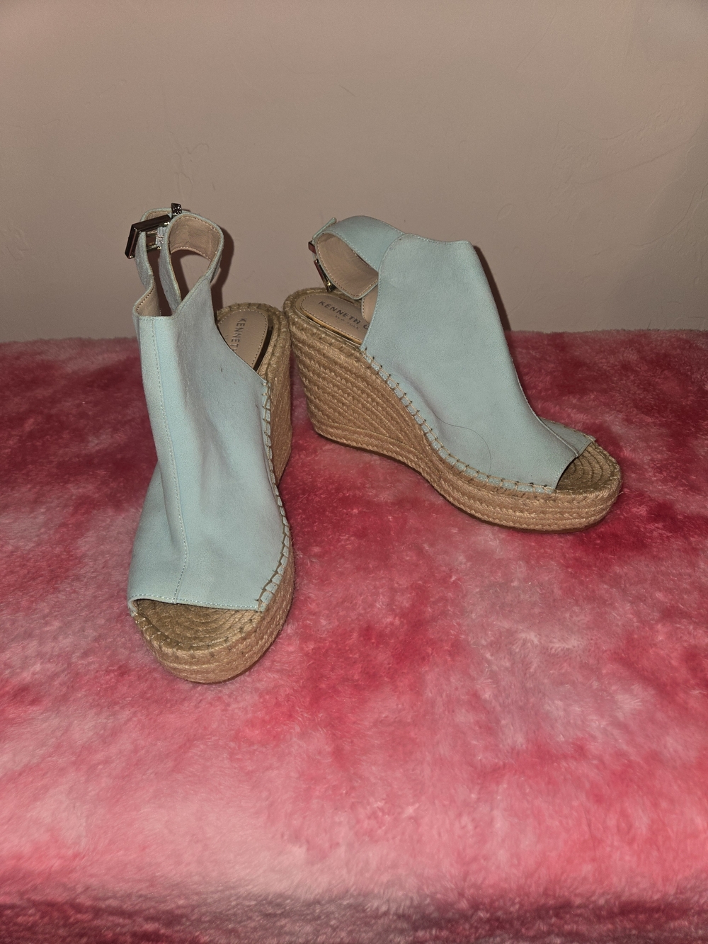 Kenneth Cole Light Blue Suede Espadrille Wedge Sandals